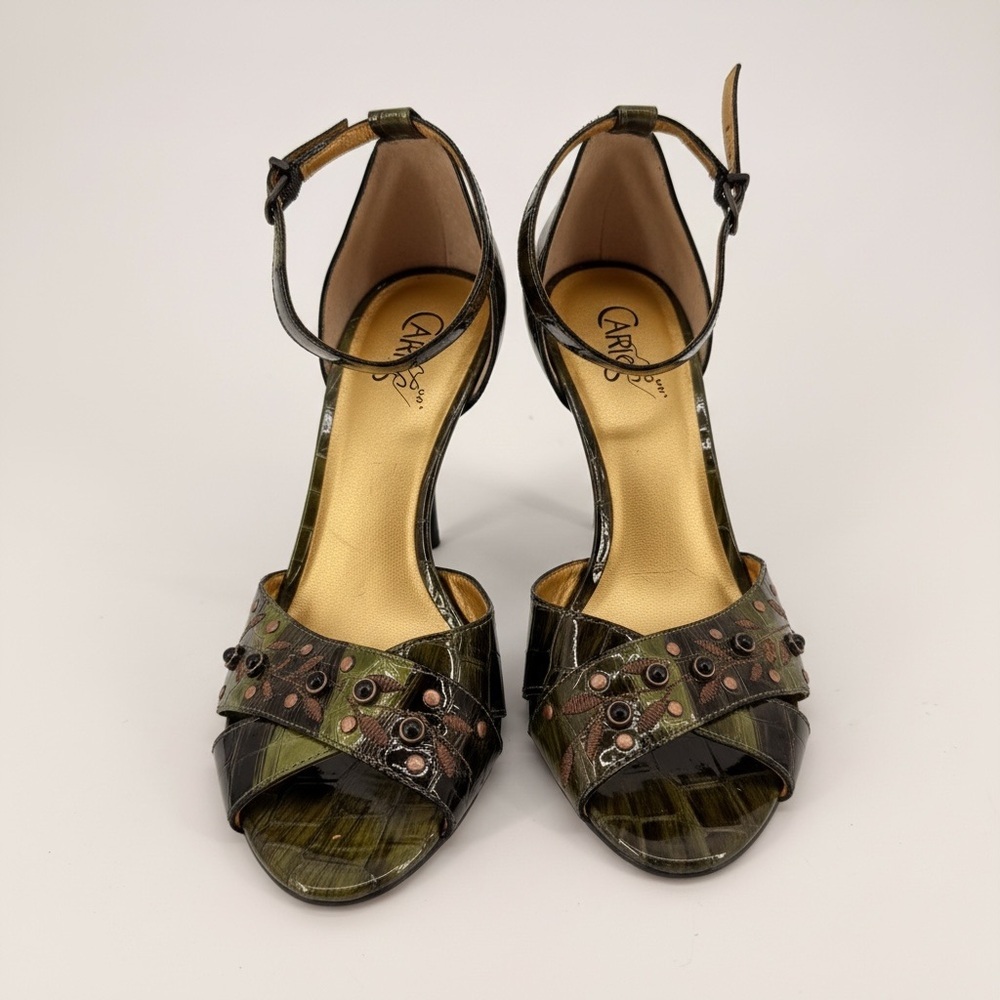 Carlos Santana Green Croc Studded‎ Ankle Strap Heels Sandals 6.5 Y2K